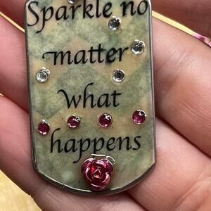 Dog tag resin necklace "Sparkle no matter what happens" rose rhinestone
